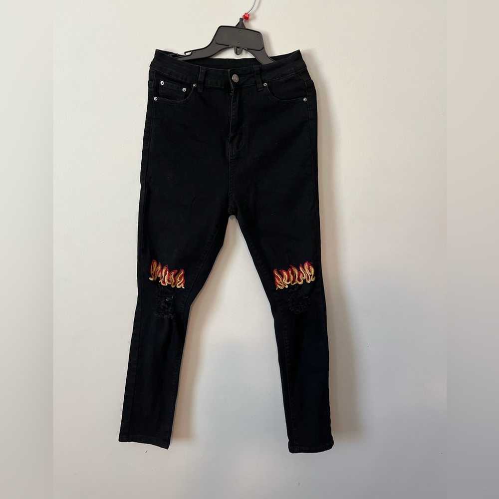 Shein high waisted black skinny jeans women’s size 4 flames